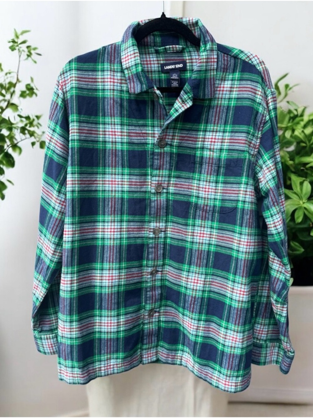 Lands End Men’s Plaid Flannel Button Doen Shirt Medium